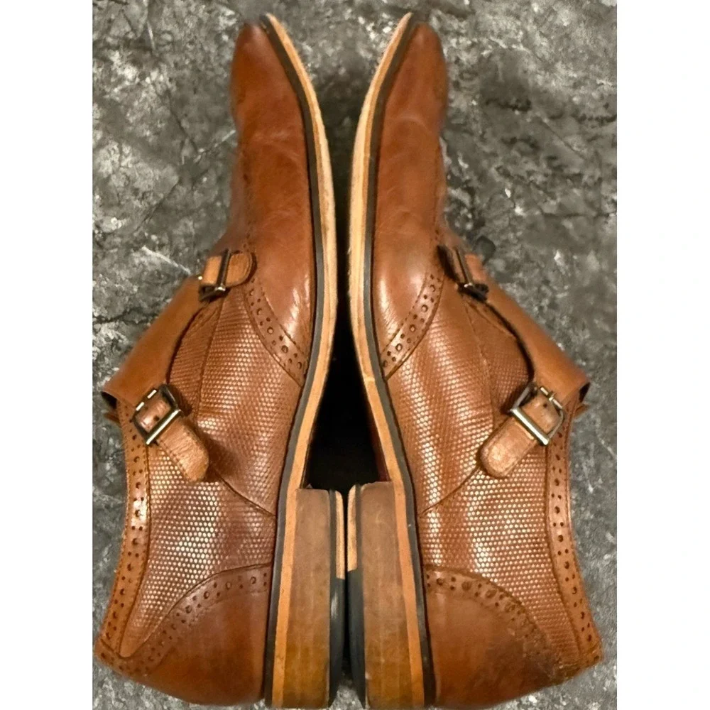 Stacy Adams Mens Lavine Double Monk‎ Strap Wingtip Leather Shoes Chestnut Sz 11M